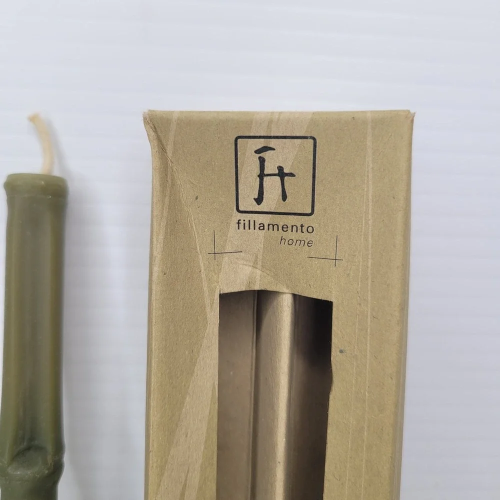 4 Fillamento Neiman Marcus 100% Beeswax Spring Green Bamboo Shaped Taper Candles